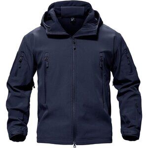 Men's #04-navy Tactical Soft Shell Winter Jacket with Fleece Lining & Hood